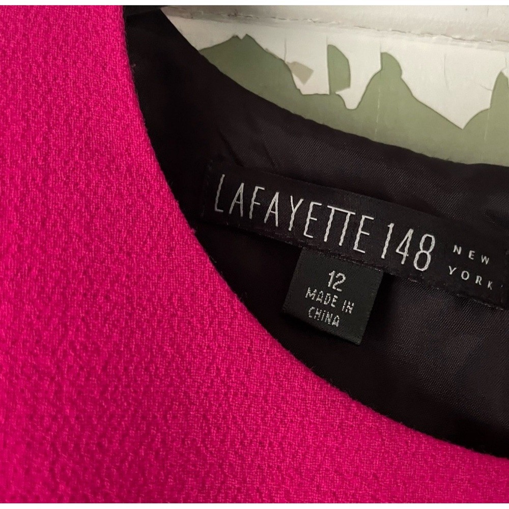 Lafayette 148 New York Fuchsia Pink Ruched Sheath Dress Size 12 Sleeveless Crepe - Picture 7 of 7
